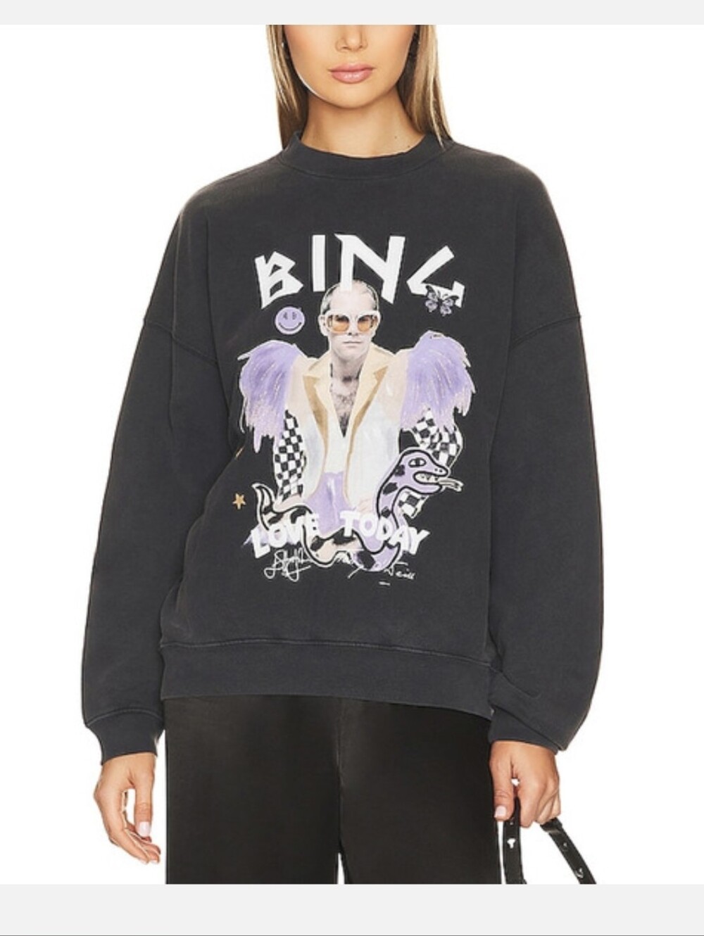 Anine Bing Elton John Graphic Crewneck with Purple Accents